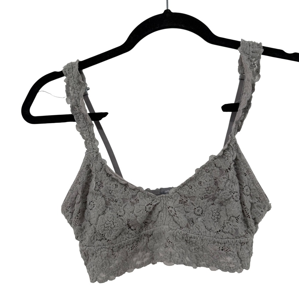 Aerie Grey Floral Lace Bralette Adjustable Straps Scallop Trim Small
